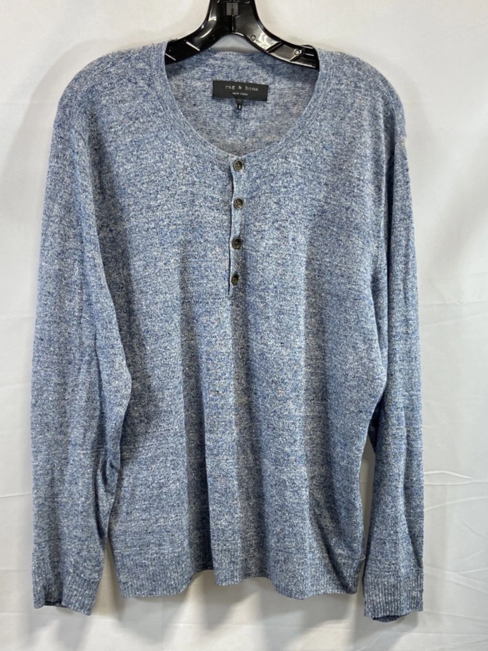 Rag & Bone Blue Marled 100% Linen Henley Sweater